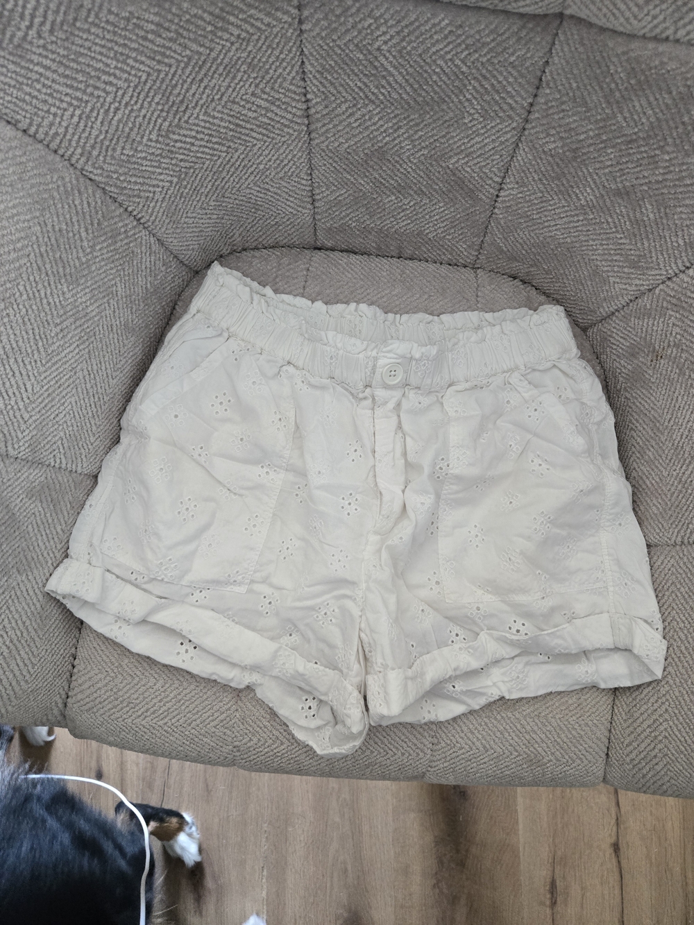 aerie White Eyelet High-Rise Elastic Waist Shorts